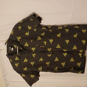 Mens collared short sleeve button down baby yoda shirt large